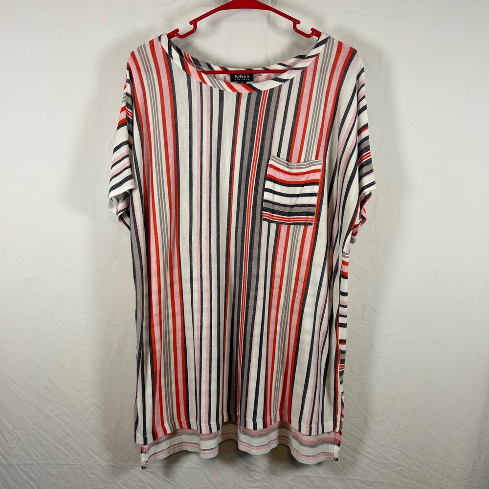 Jones New York Womens XL Striped Short Sleeve Knit Tunic Top with Pocket